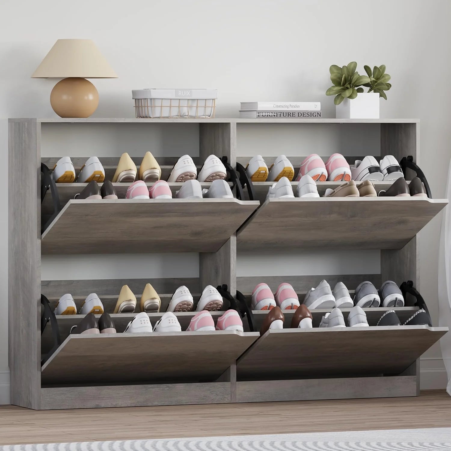 Shoe Cabinet with 3 Flip Drawers, Hidden Wood Shoe Cabinet,Freestanding Shoe Storage Cabinet