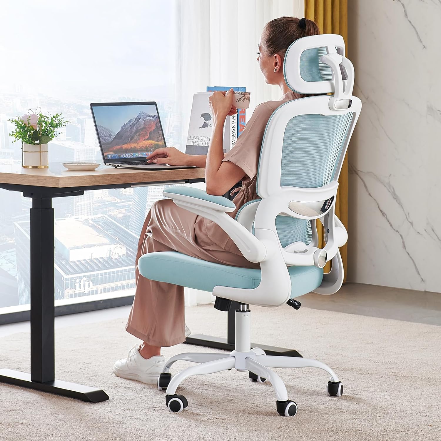 Office Chair Ergonomic Desk Chair, 330 lbs Home Mesh Desk Chair with Wheels, Comfortable Gaming Chair, High Back Office Chair