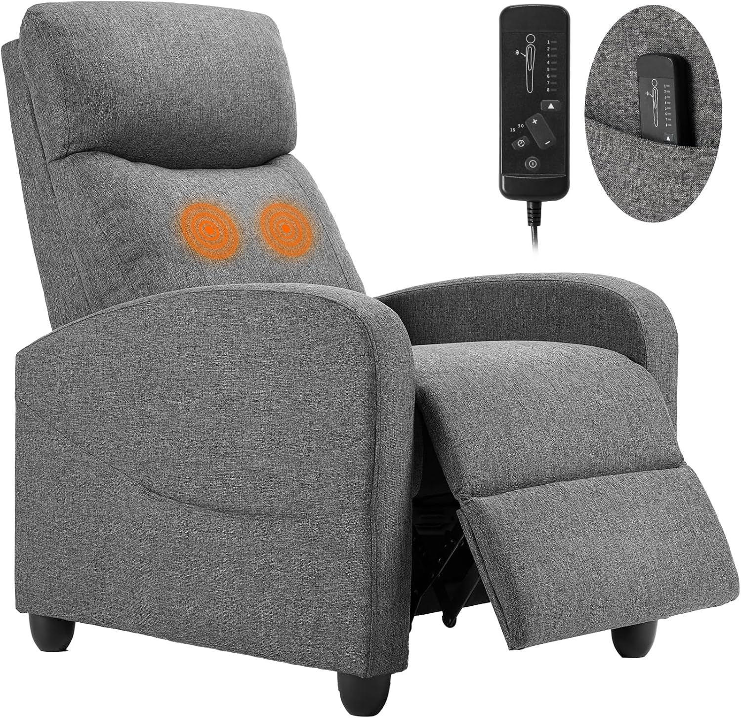 Sweetcrispy Massage Recliner Chair for Adults, Adjustable Home Theater Seating with Lumbar Support for Living Room, Modern Fabric Reclining, Pure Black