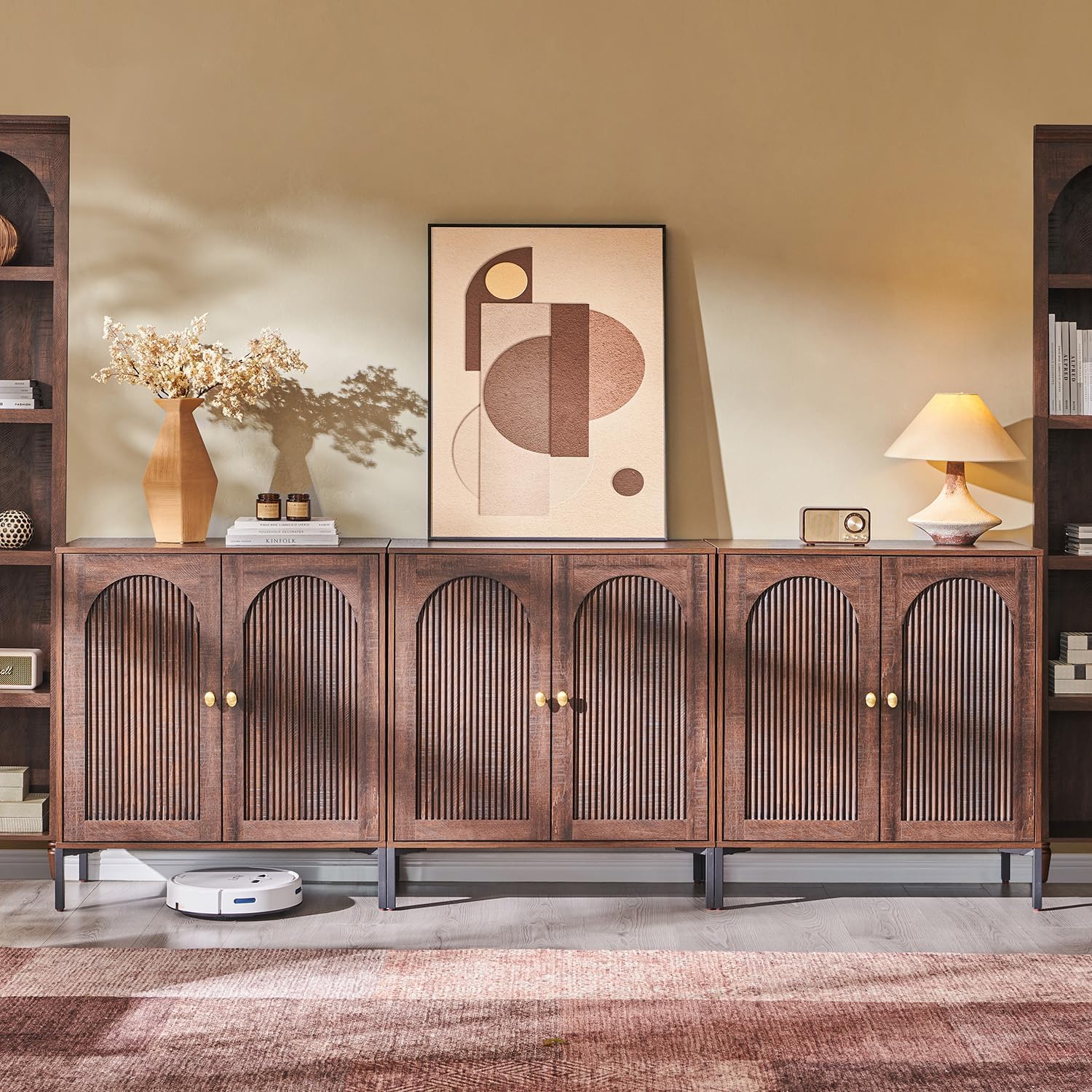 IFGET Modern Buffet Cabinet with Storage 92.63" W Fluted Arched Sideboard Cabinet