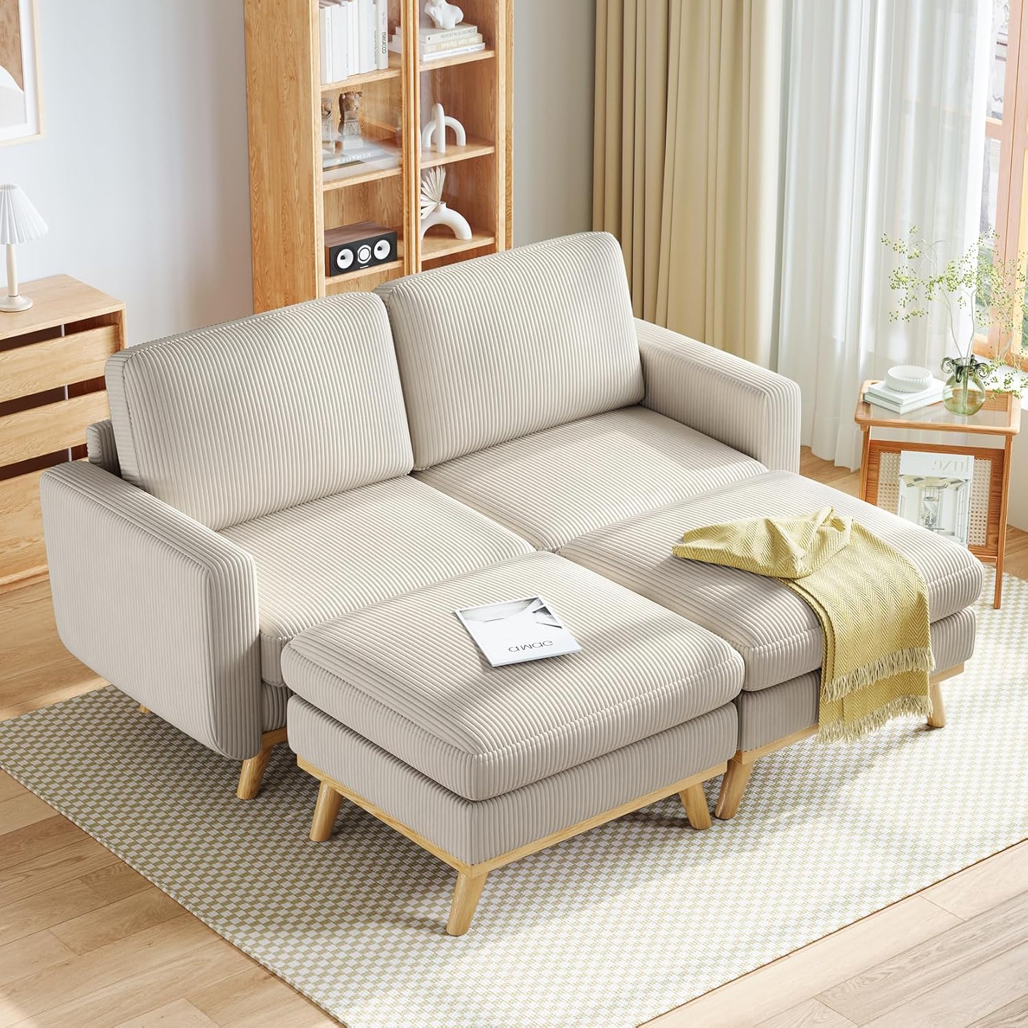 Vesgantti 68" Loveseat Sofa - Green, Comfy Corduroy with Spring Cushion, Solid Wood Frame, Modern Deep Seat, Bedroom & Living Room, Office Couch